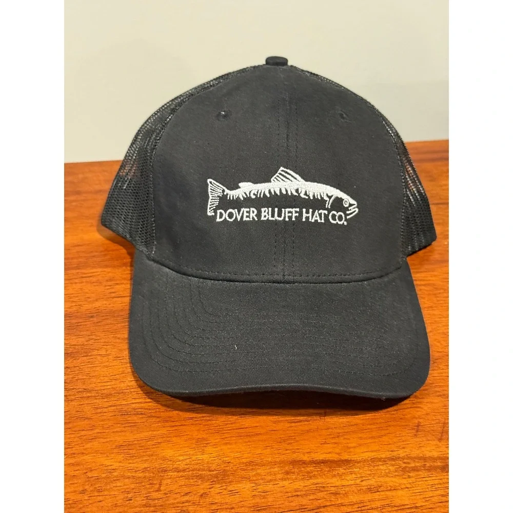 Dover Bluff Hat Co Mens Black Trucker Hat Fish Logo Embroidered Snapback‎ Cap